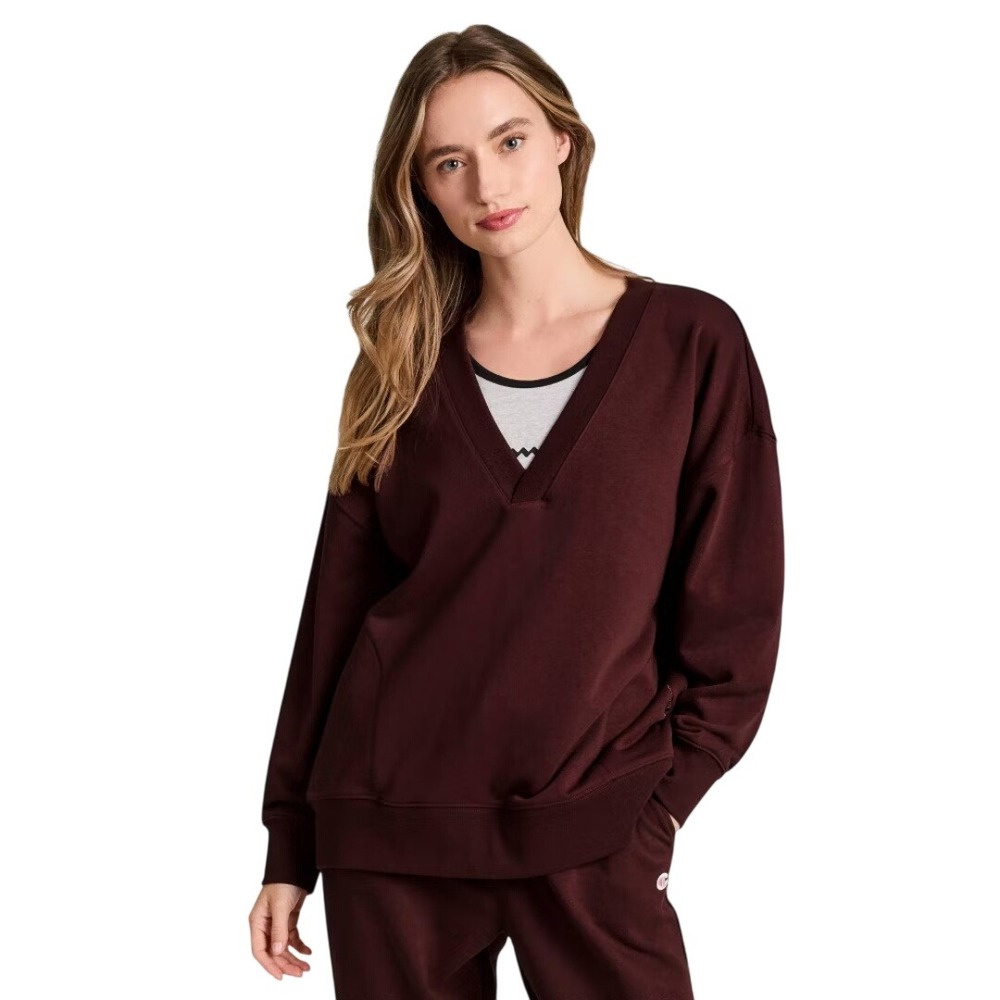 Champion Women's Maroon V Neck Loose Fit French Terry Pullover Sweatshirt Size S